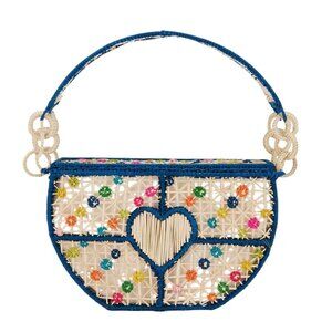 Mercedes Salazar Aurora Handbag in Blue One Size Womens Raffia Tote Bag Purse